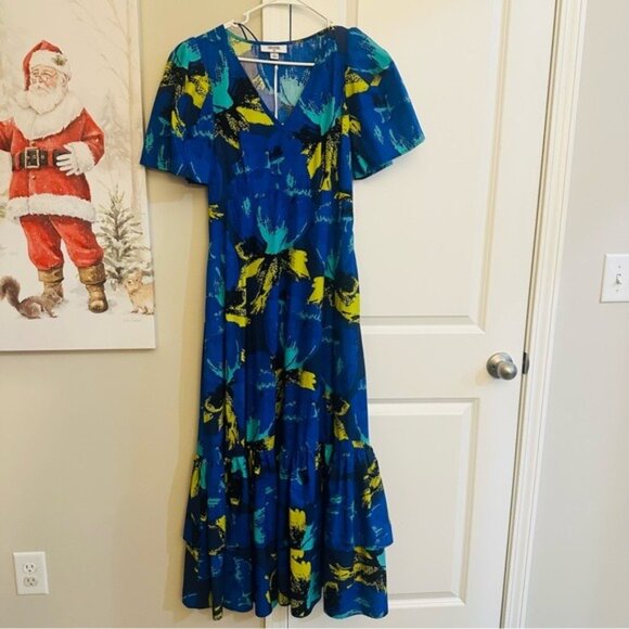 Christopher John Rogers Floral Puff Sleeve Tiered Maxi Dress Blue Size 4 NWT - Picture 3 of 13